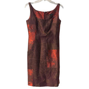 Vintage Jenne Maag Sheath Dress Size P Brown Red Sheen Linen Silk Side Slit USA